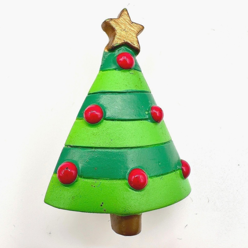 Vintage 80s Christmas Tree Brooch Pin Gold Tone Holiday Classic Fashion Jewelry